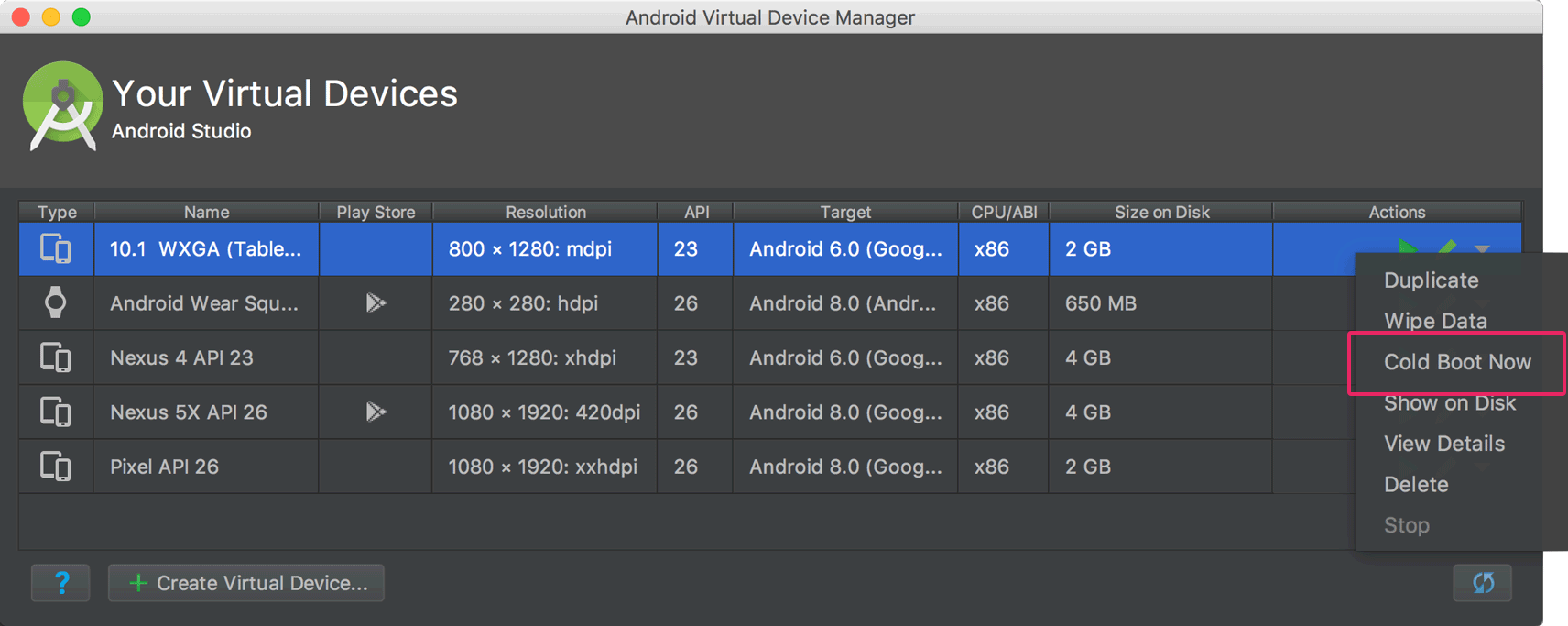 running android in android studio mac