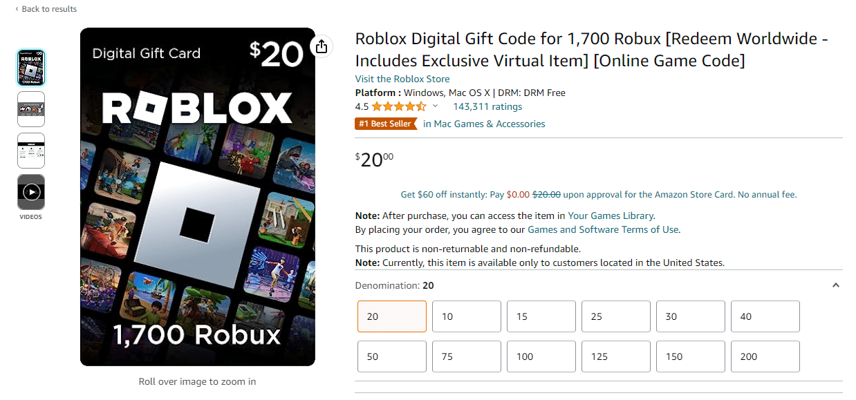 Buy Roblox - 1700 Robux - Digital Code