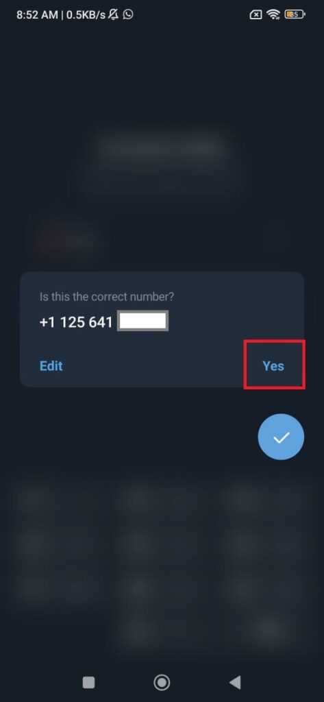 confirm phone number for signup in telegram